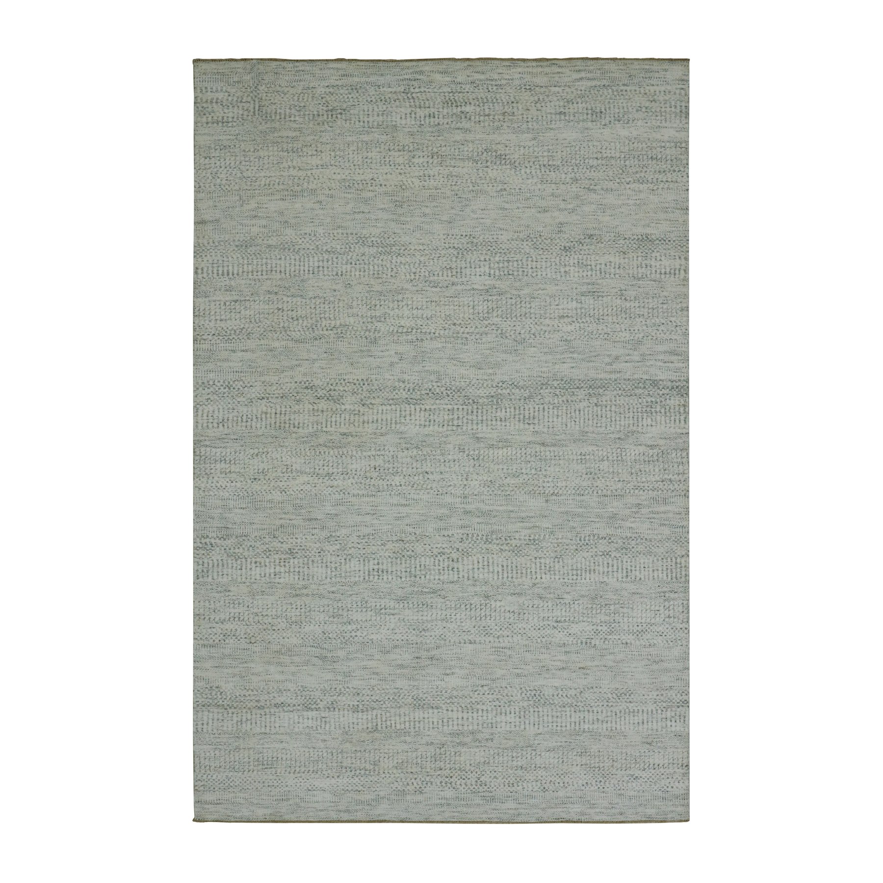 5'10"x9'1" Origami White, Hand Knotted With Organic Sustainable Textile, Tone on Tone Pure Wool, Modern Grass Design, Oriental Rug 
